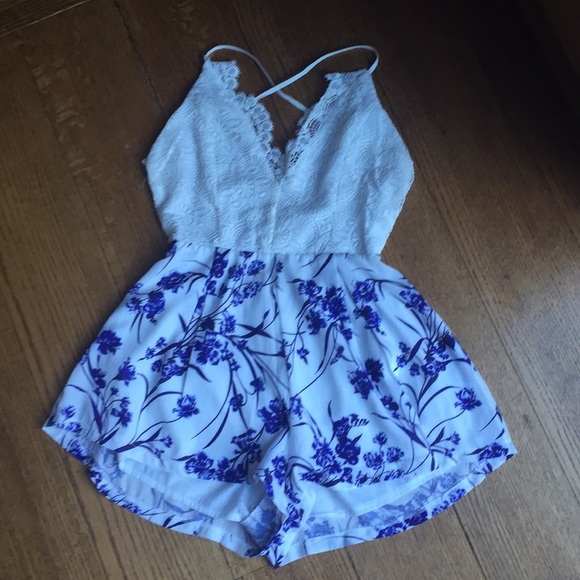 LF Pants - LF Eleanor romper blue and white